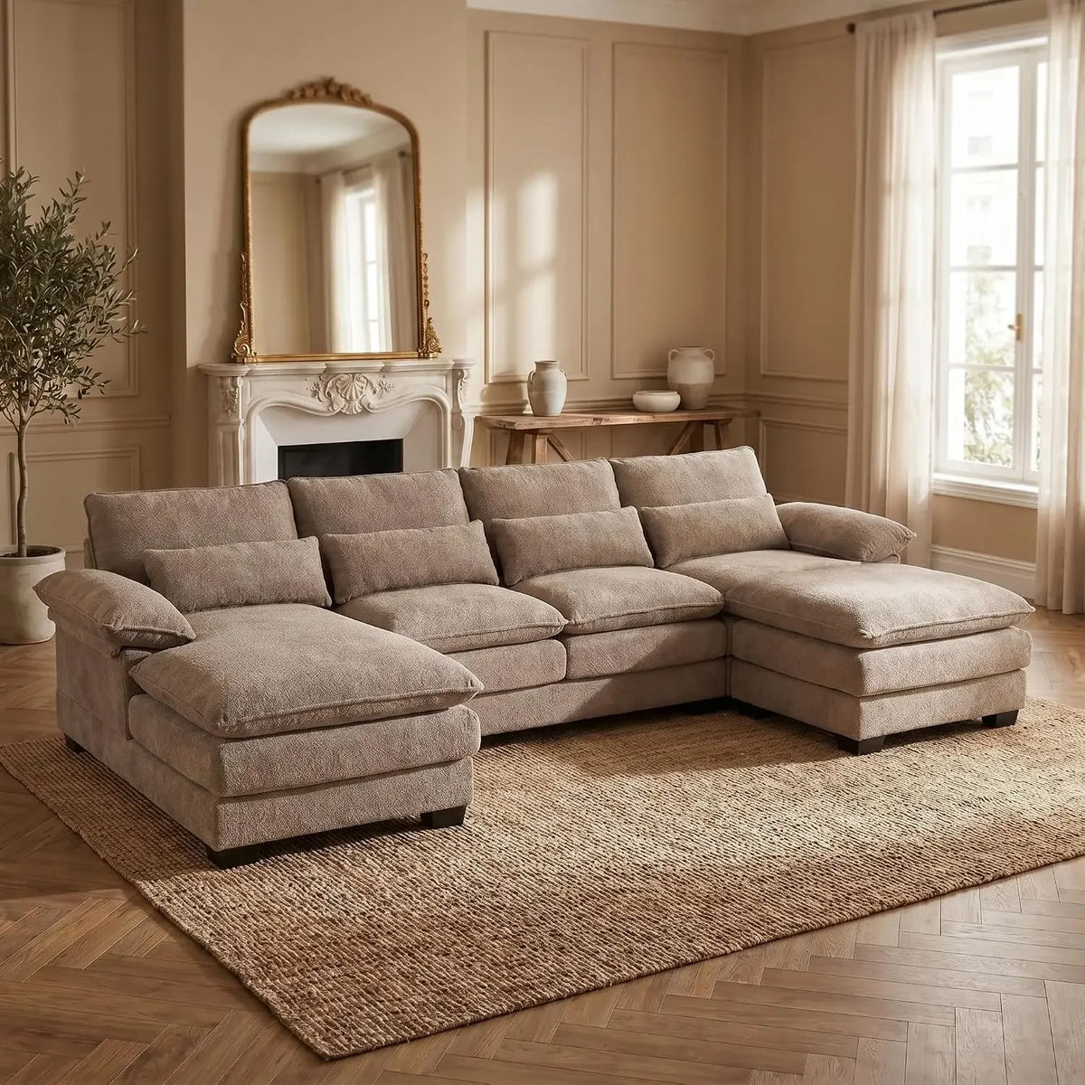 Halewyn sectional in Brown chenille fabric with dual chaise seating