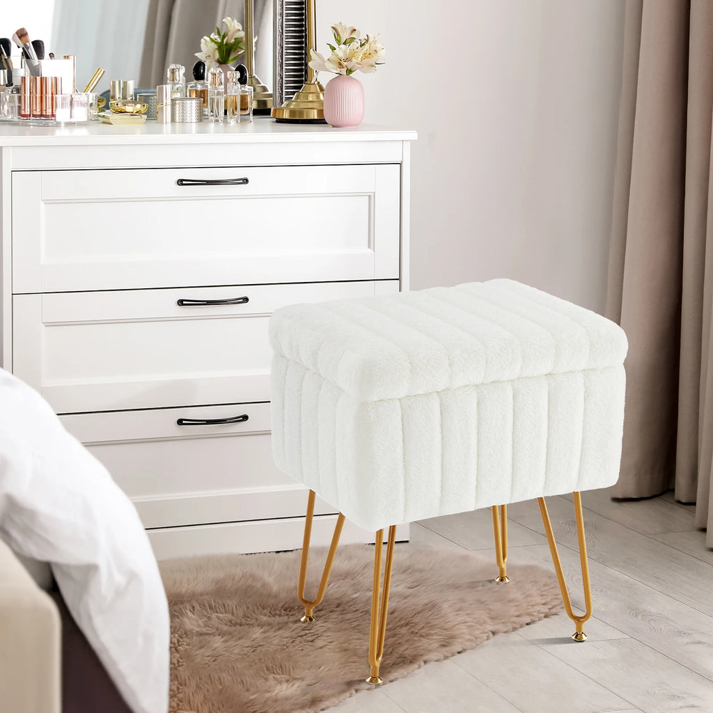 Museecho Faux-Fur Storage Ottoman