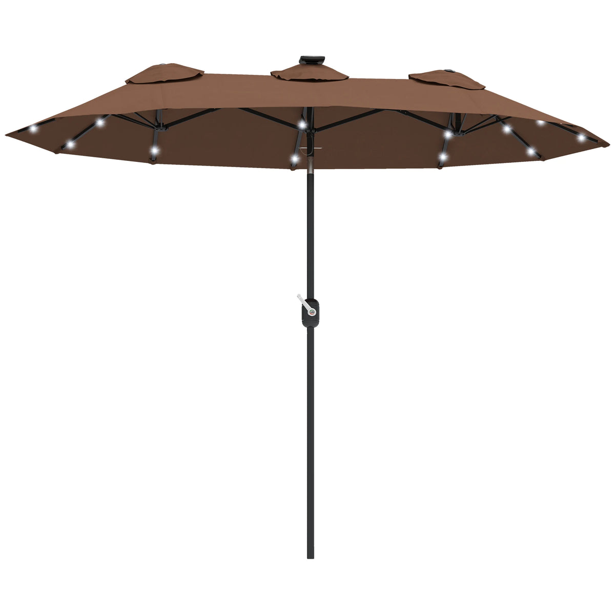 Solara Twin-Canopy Solar LED Patio Umbrella – Coffee