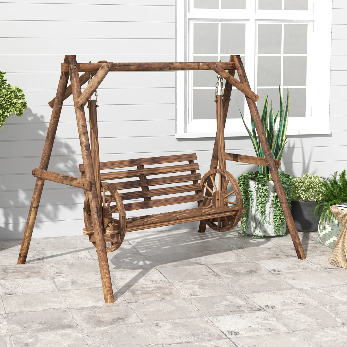 Wheelfern Fir Wood Two-Seat Patio Swing