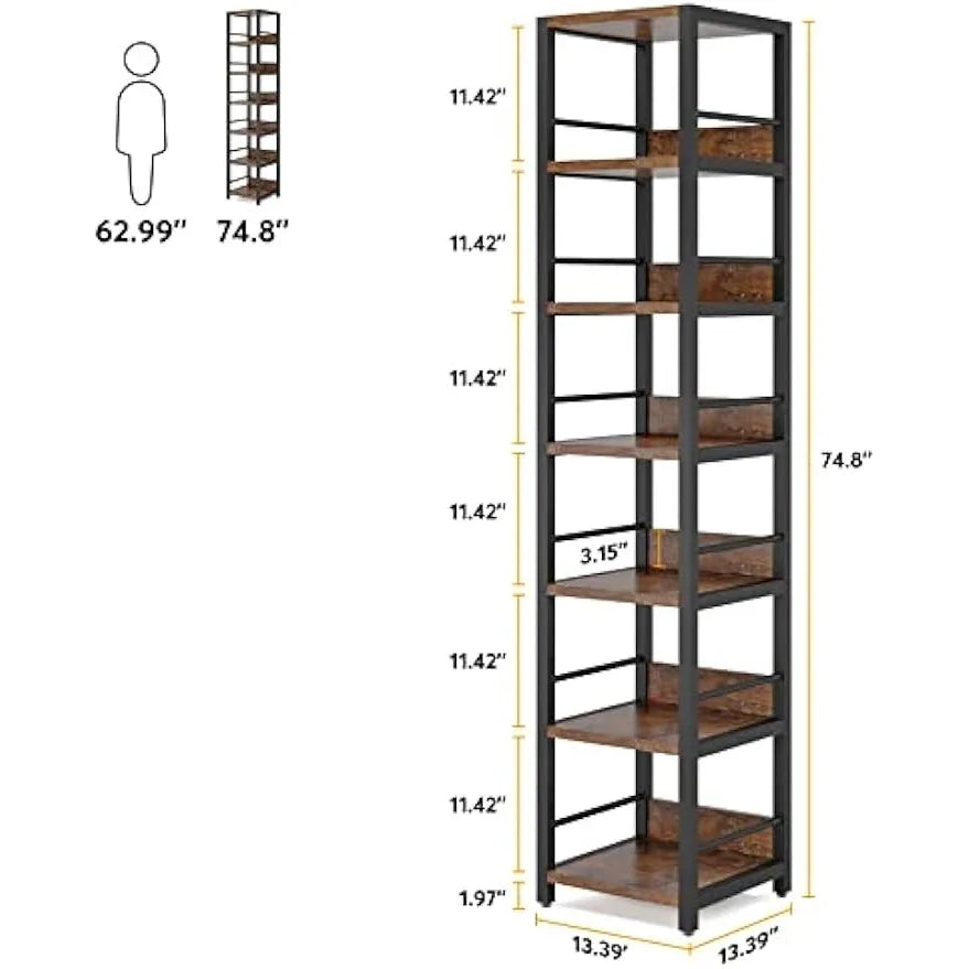 Bookshelf with dimensions labeled on a white background