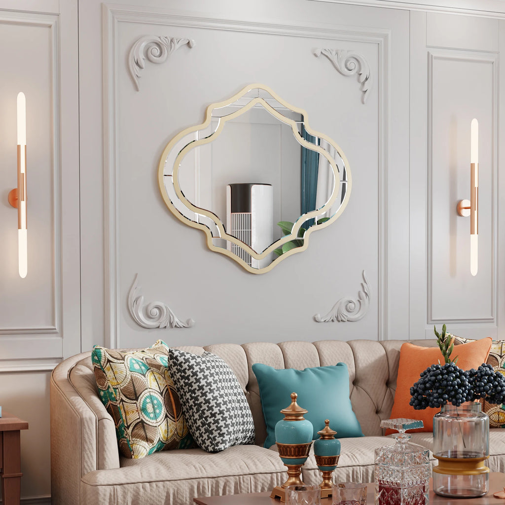 Irregular Beveled Wall Mirror with Gold Rim