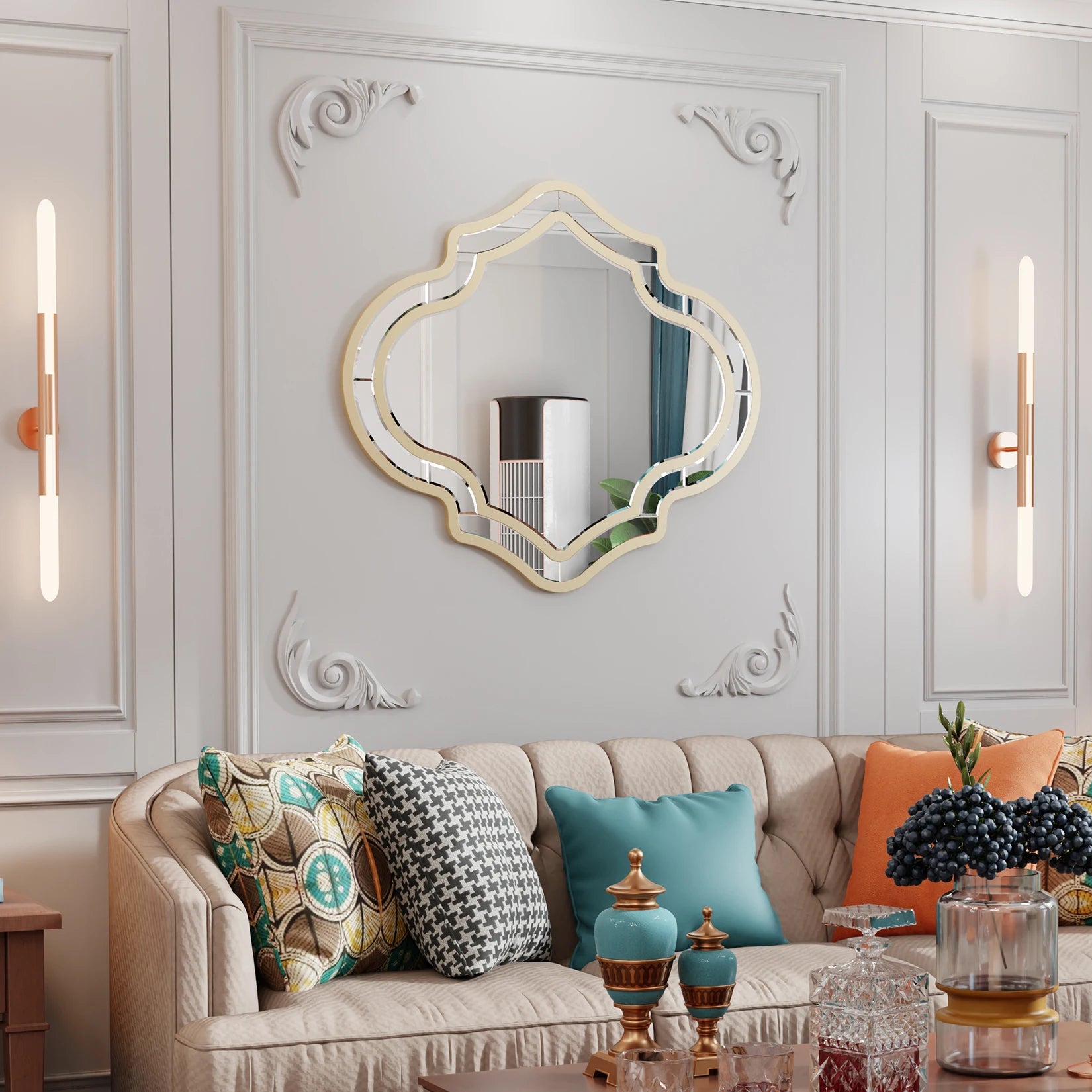 Irregular Beveled Wall Mirror with Gold Rim