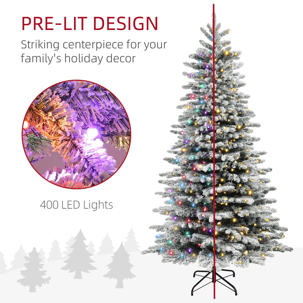 Olivehalo warm-white and multicolor lighting with a close-up of the flocked branches