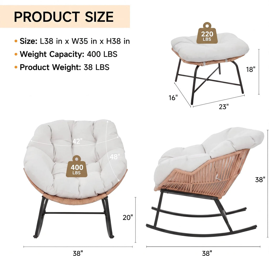 Harper Rattan Papasan Rocking Chair with Ottoman