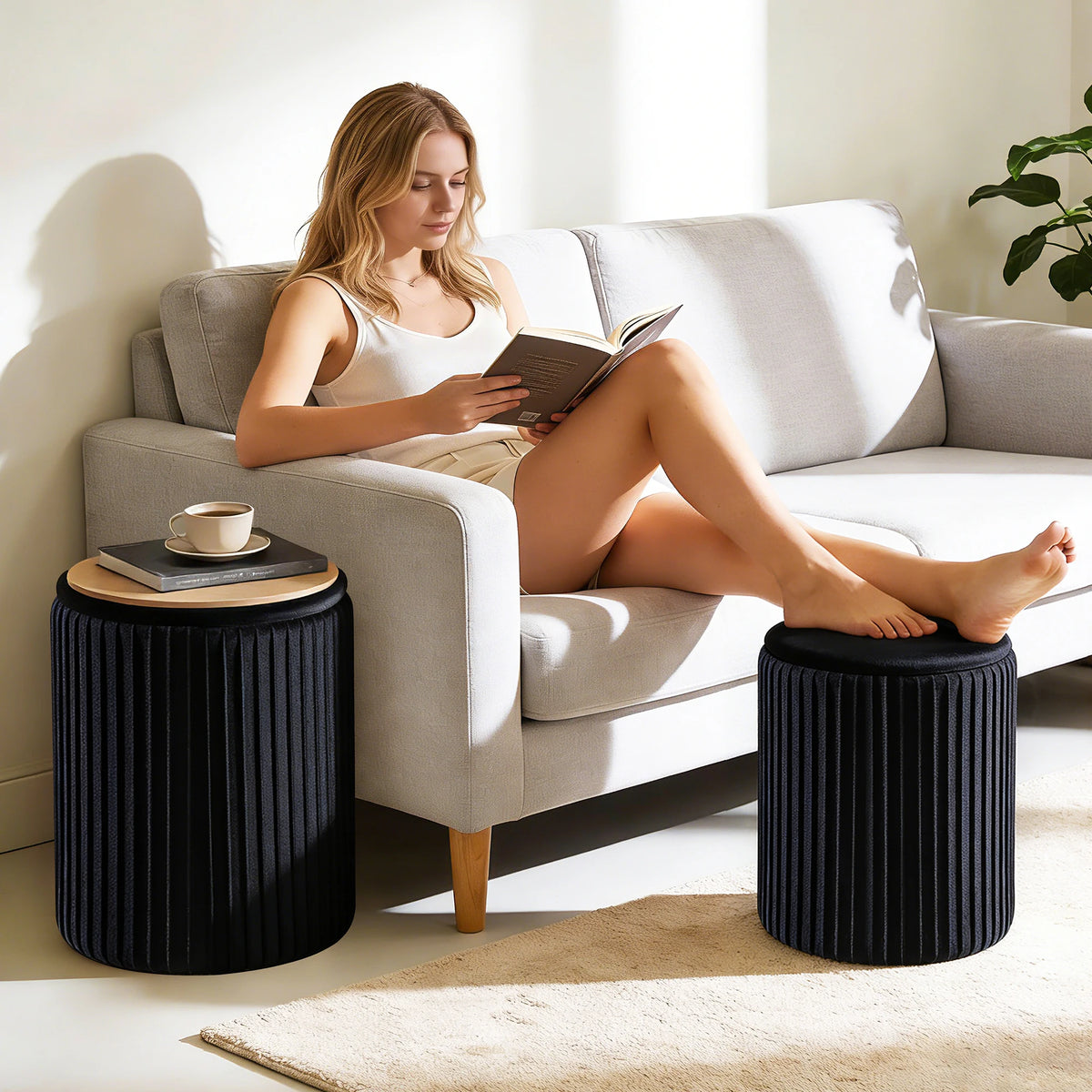 Rainline Round Storage Ottoman Set of 2