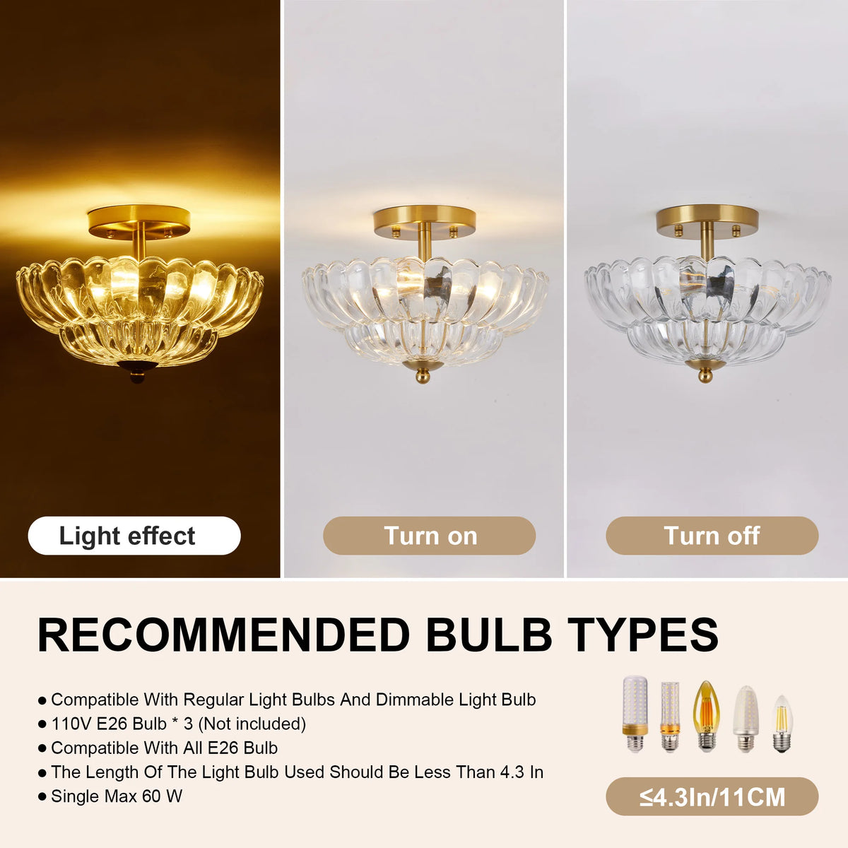 Westleigh Clear Glass Ceiling Light, Gold