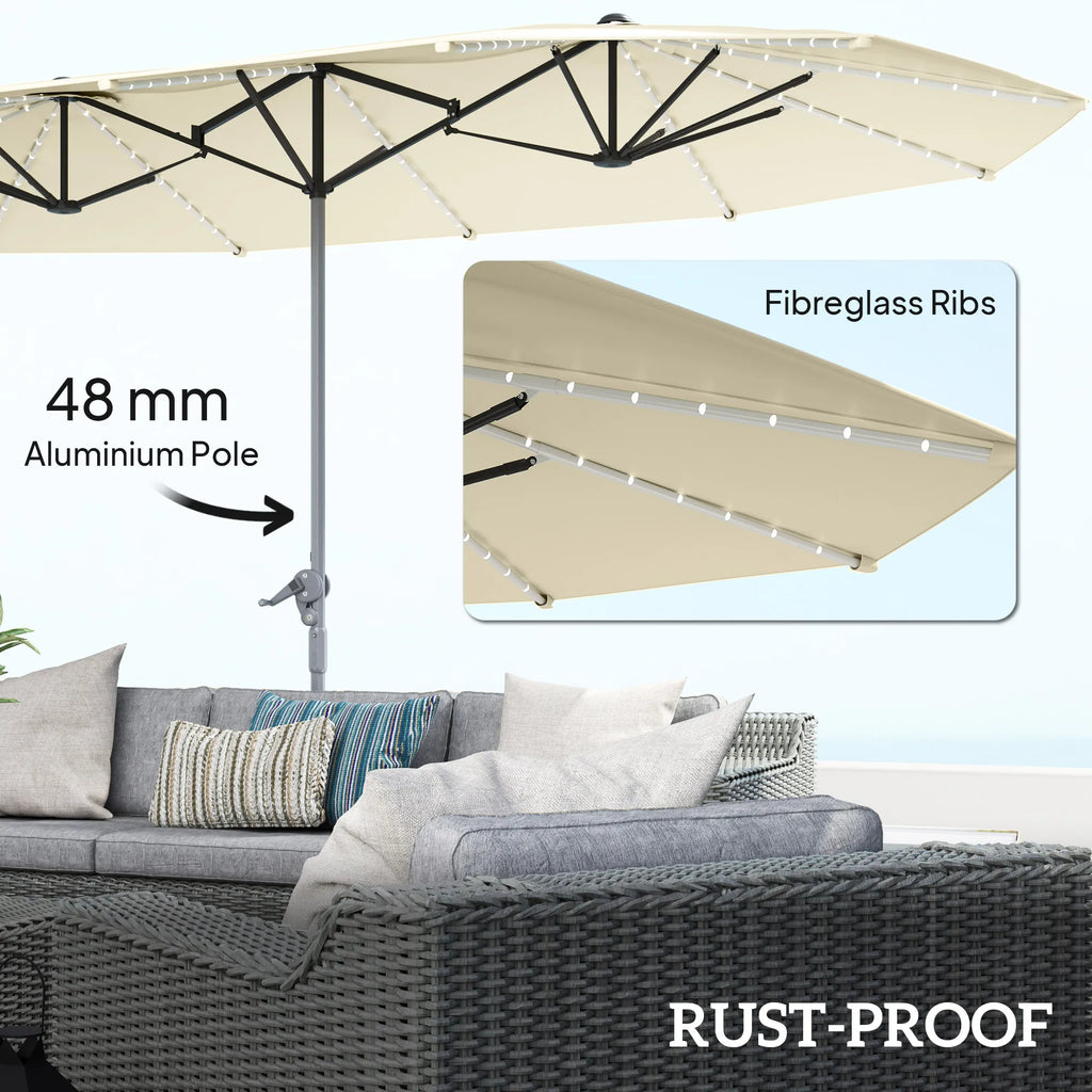 Lumaire 15' Solar LED Double-Sided Patio Umbrella – Cream