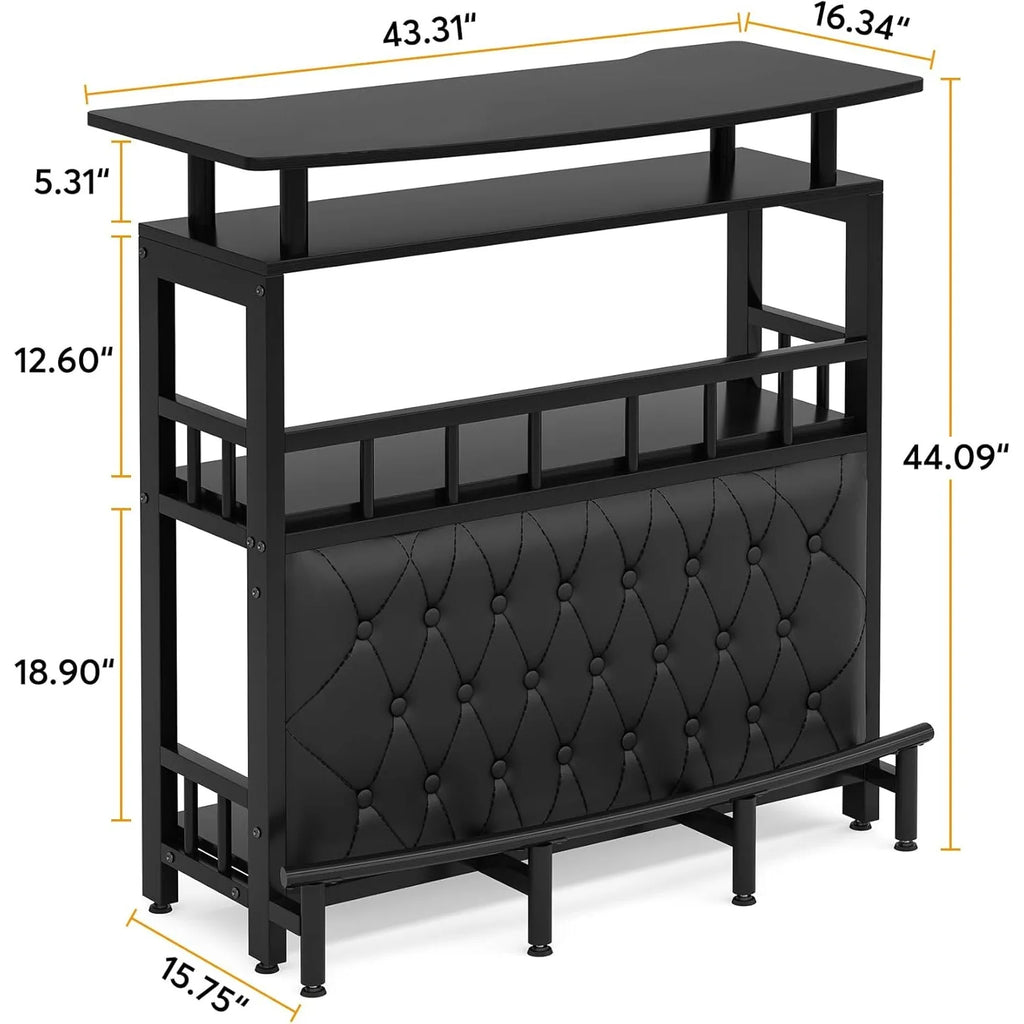 Black bar height table with dimensions labeled on a white background