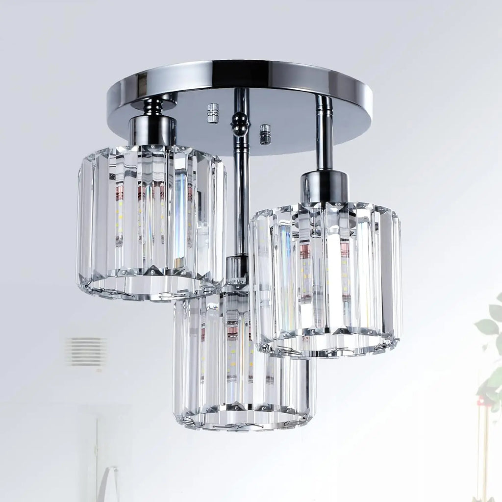 Aureglass Three-Light Crystal Ceiling Fixture