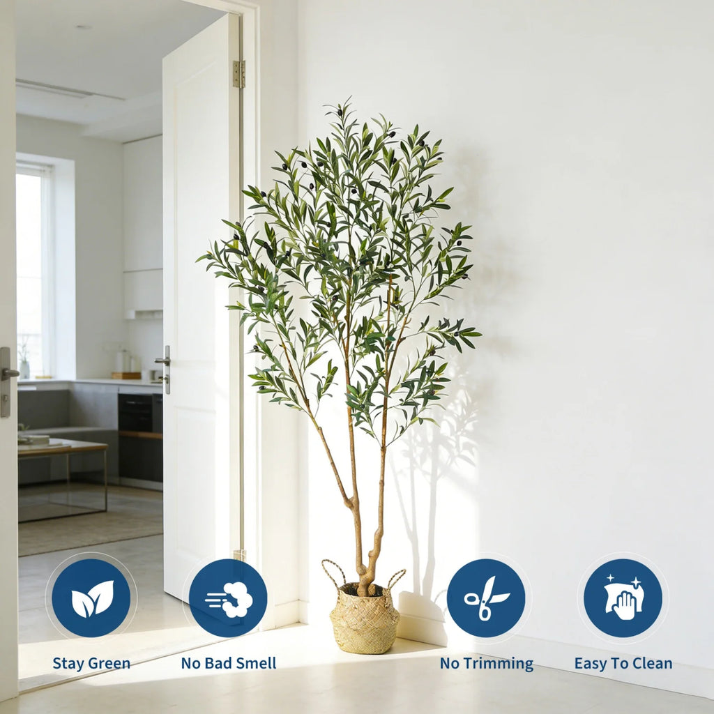 Pearlecho 6-Foot Artificial Olive Tree with Basket