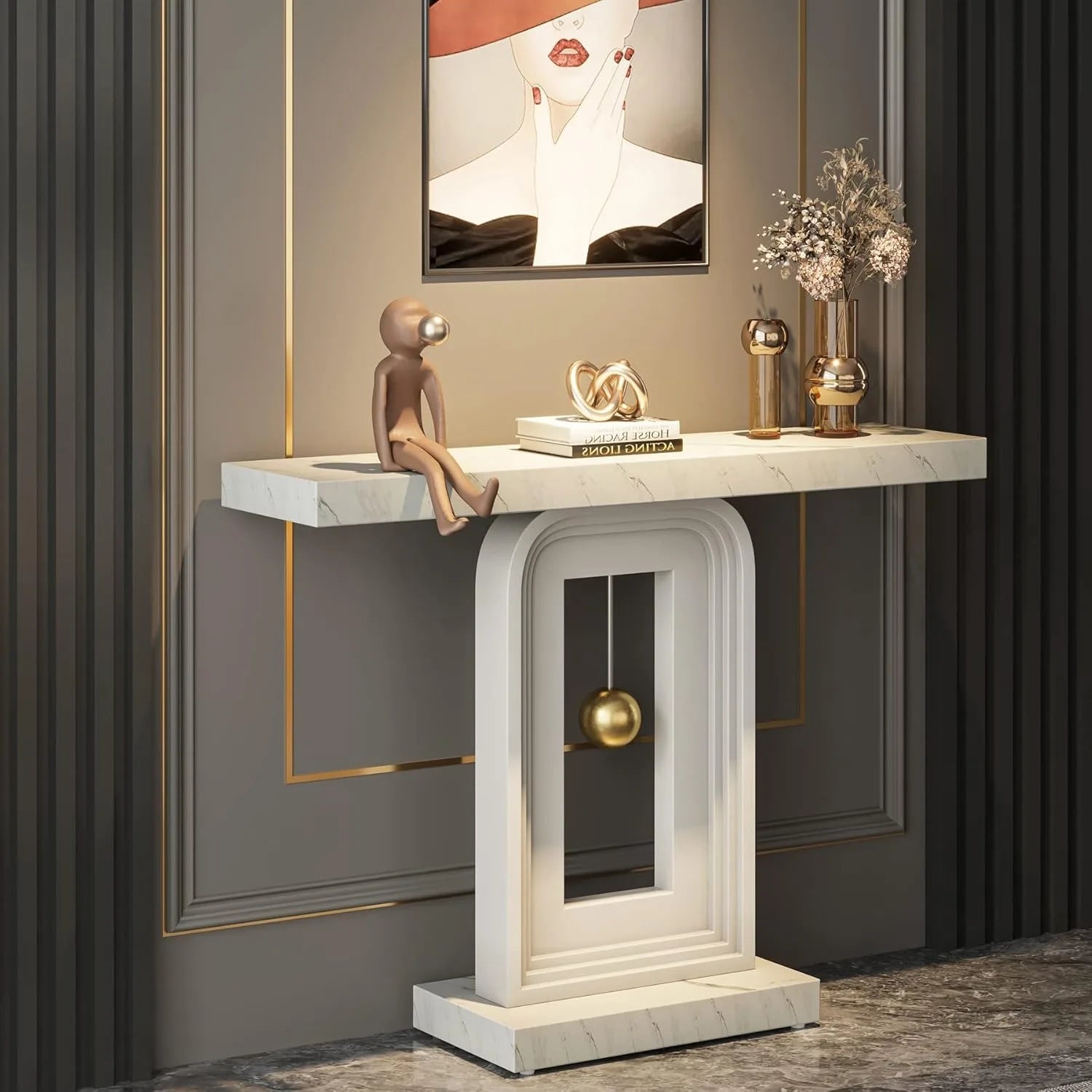 Solenne Faux Marble Console Table