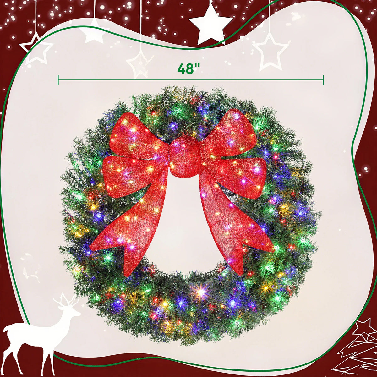 Frostbow wreath dimension image showing a 48-inch diameter
