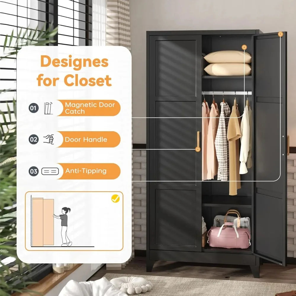 Harvelle wardrobe interior with anti-tip hardware and magnetic door catches