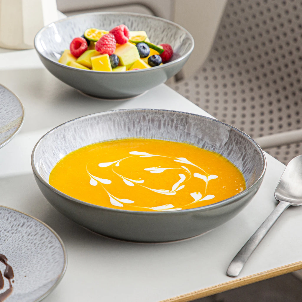 VANCASSO KARST Embossed Gray Stoneware Dinnerware Set