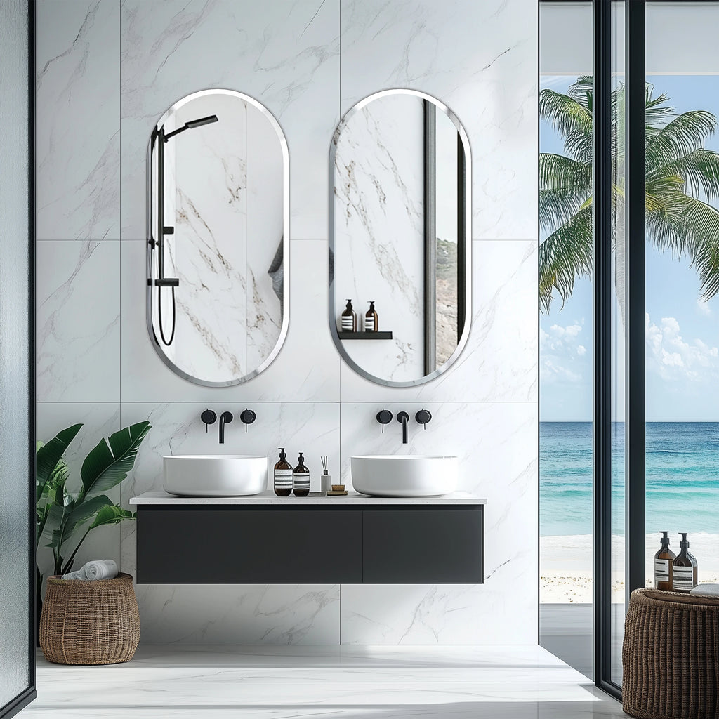 Frameless Beveled Oval Wall Mirror – Polished Silver Finish