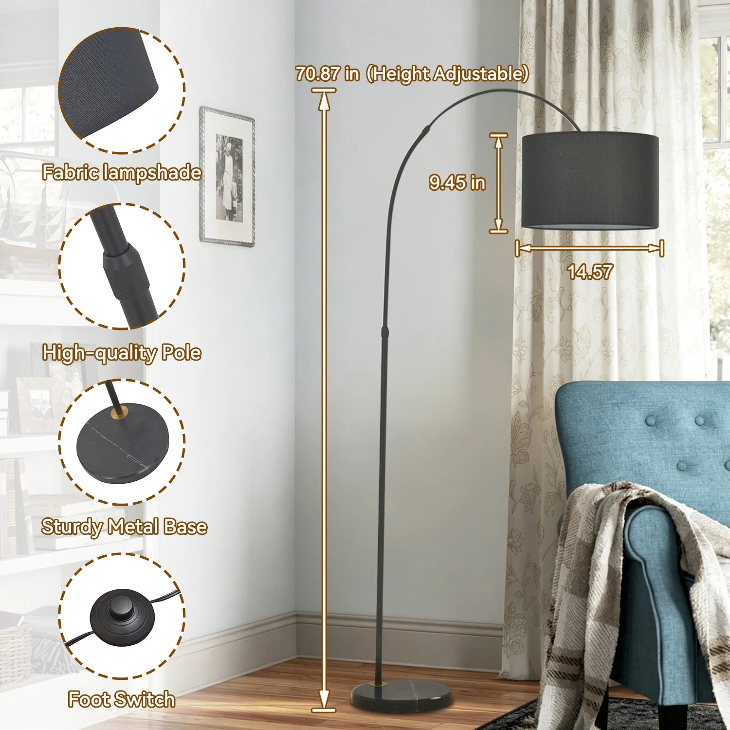 Arcwell Adjustable Floor Lamp – Black & Gray