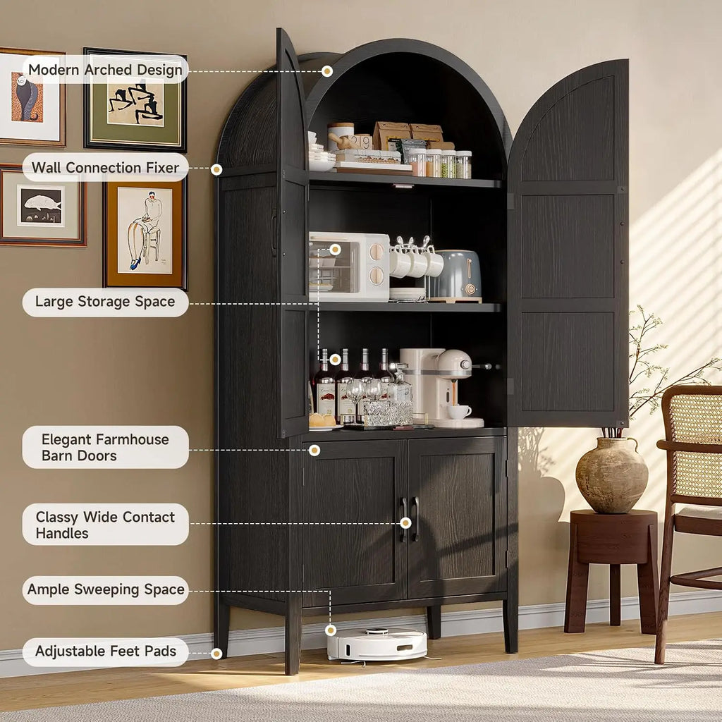 Serenadesong cabinet features showing wall connection, paneled doors and adjustable feet pads