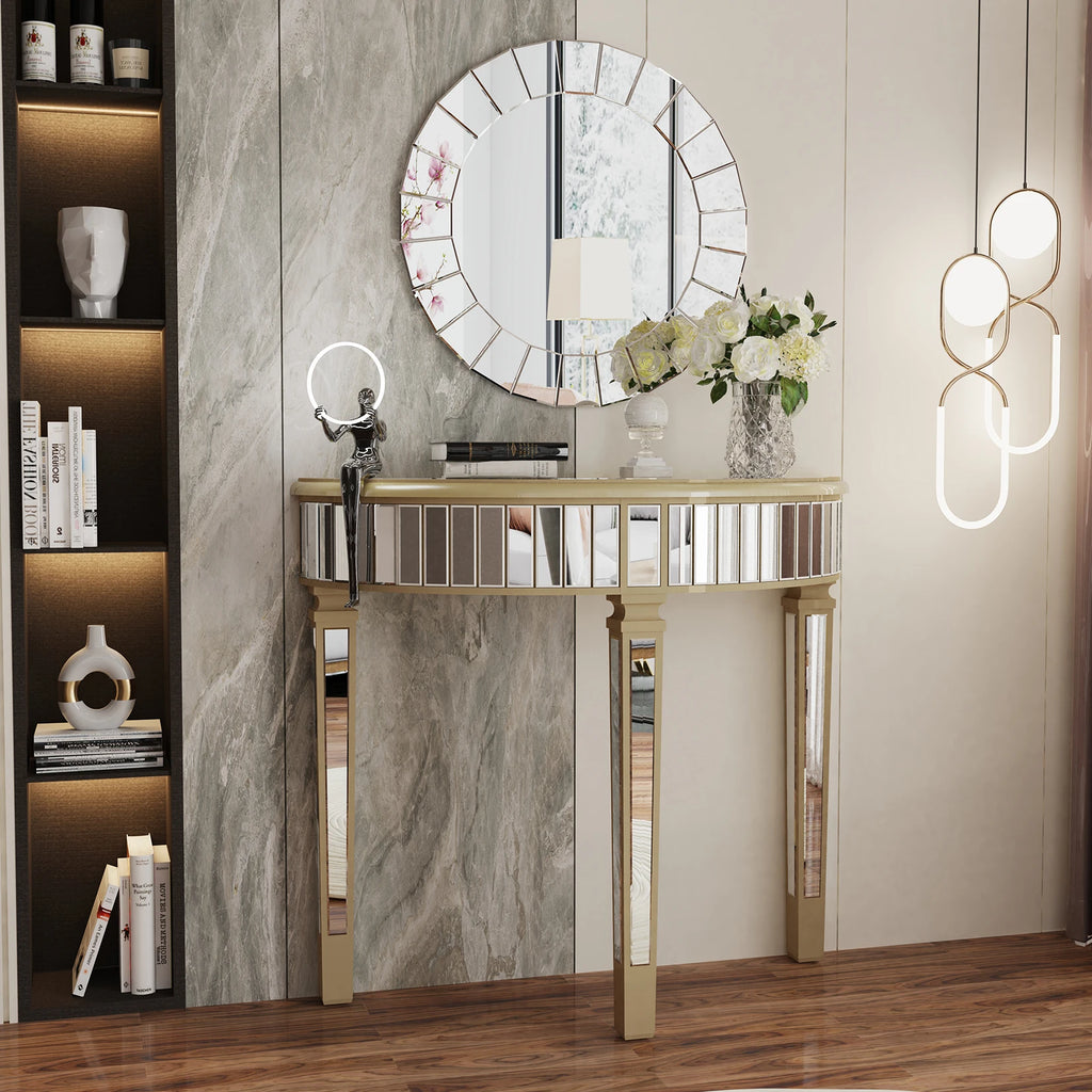 Seraphine Half-Moon Mirrored Console Table