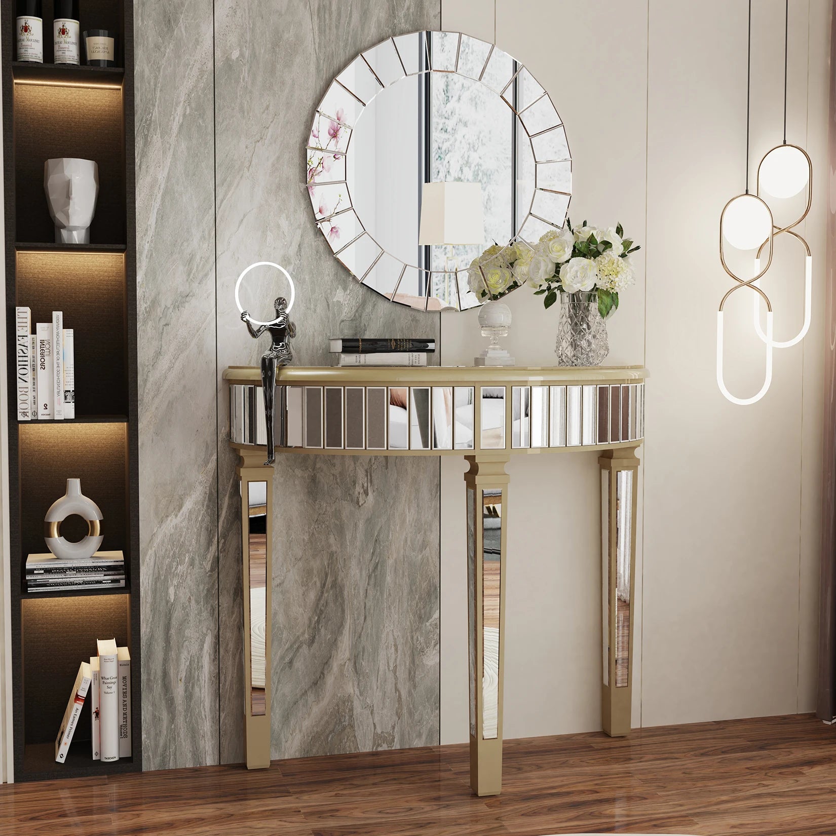 Seraphine Half-Moon Mirrored Console Table