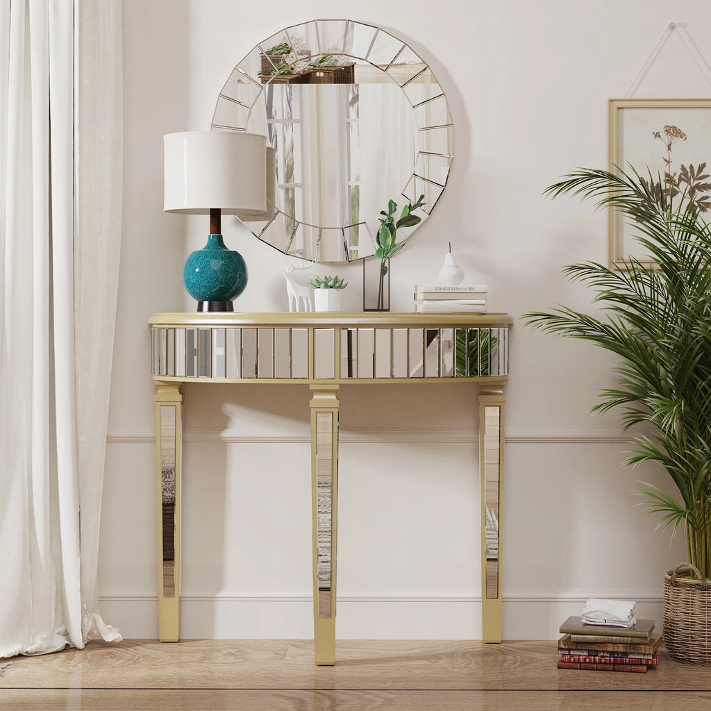 Seraphine Half-Moon Mirrored Console Table