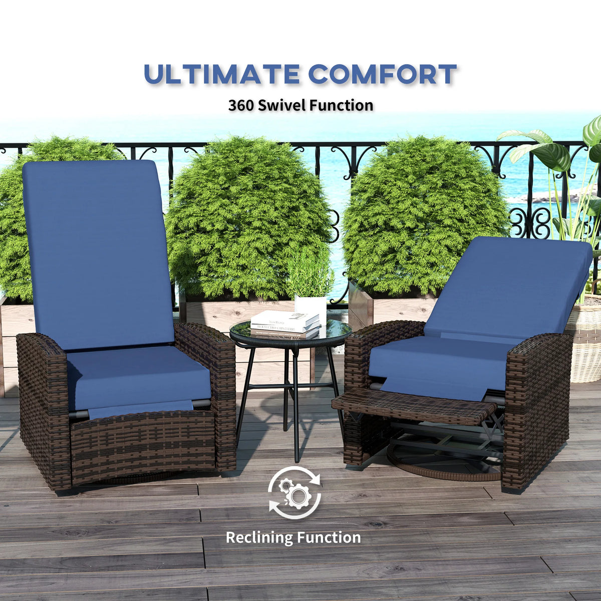 Marlisse Wicker Swivel Recliner - Dark Blue