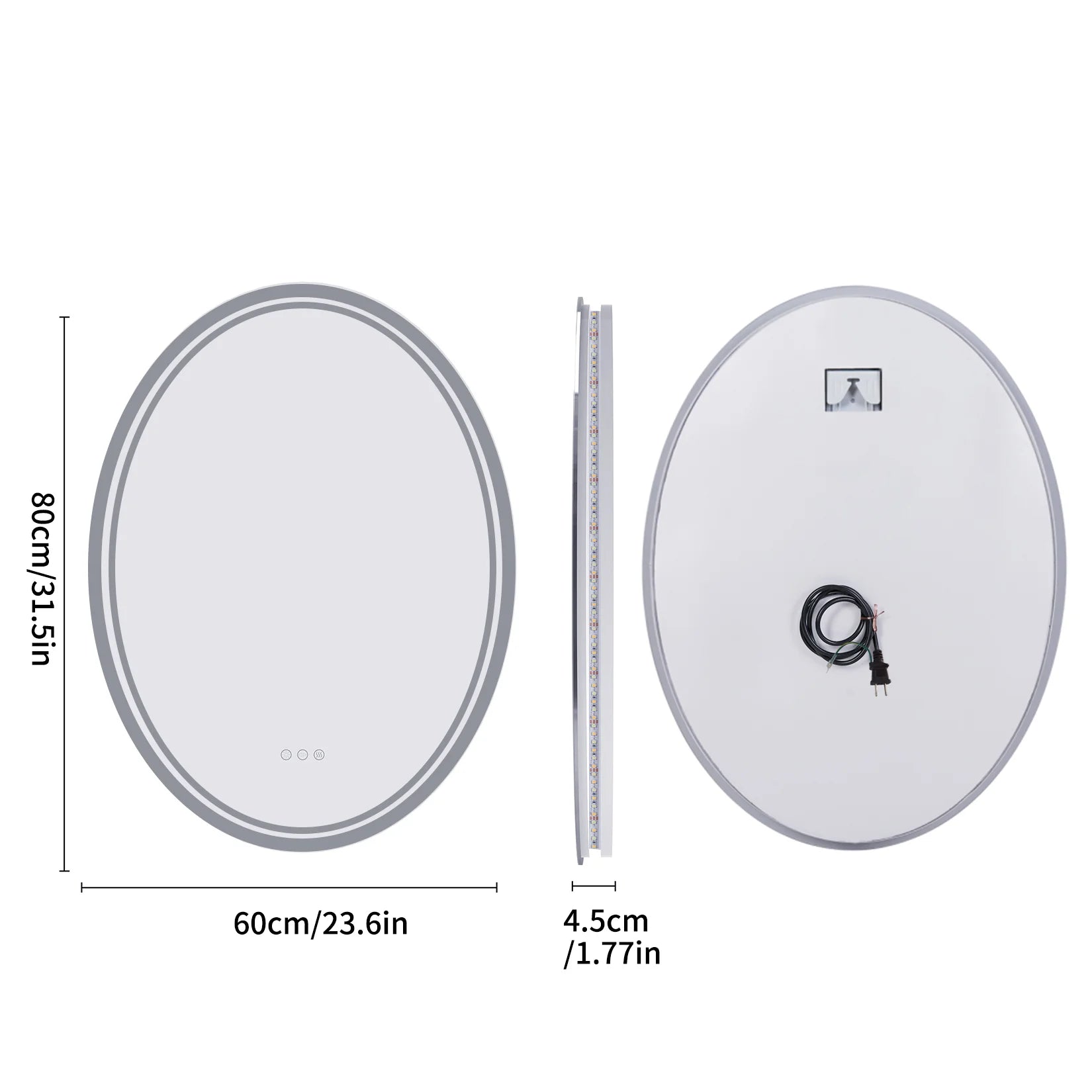 Oval LED Backlit Bathroom Mirror – Anti-Fog, Touch Sensor, Silver Finish
