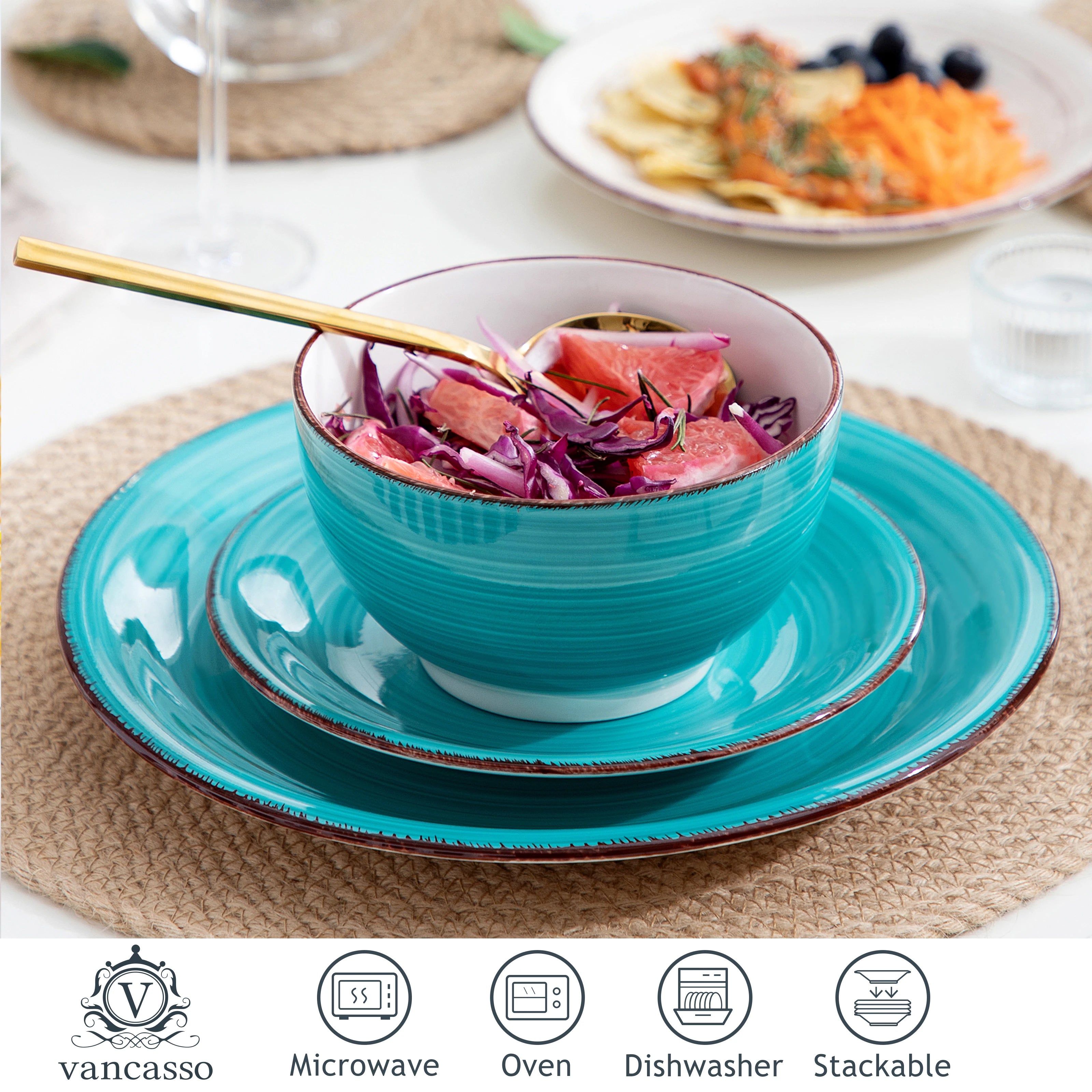 VANCASSO Bella Multicolor Stoneware Dinnerware Set – 16/32/48 Pieces