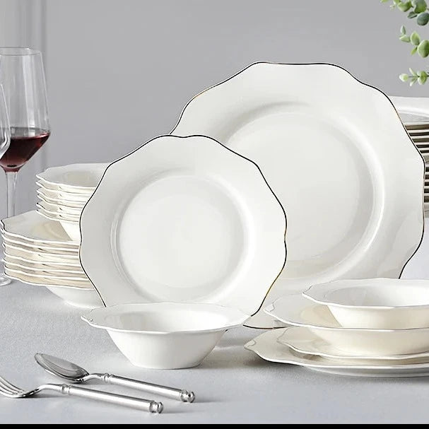 MALACASA LOTUS 16-Piece White Ceramic Dinnerware Set with Gold Rim