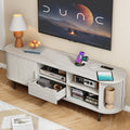 Sunbeamsong White TV stand with open center drawer, curved storage and top-mounted power station