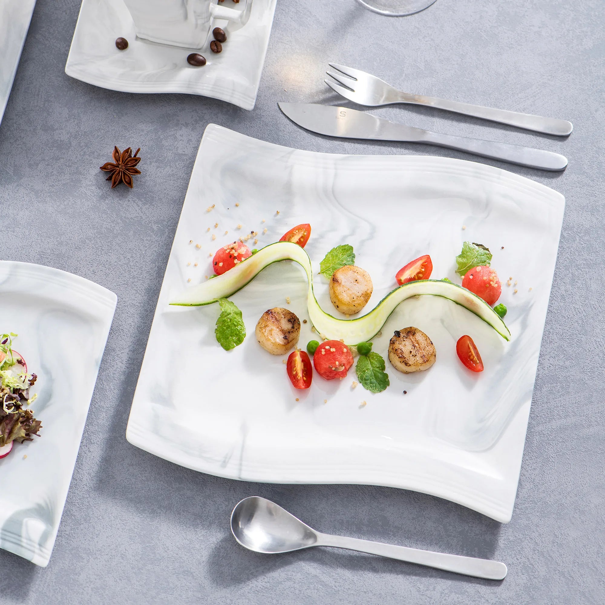 MALACASA Flora Gray & White Marble Porcelain Dinnerware Set – 30/60 Pieces