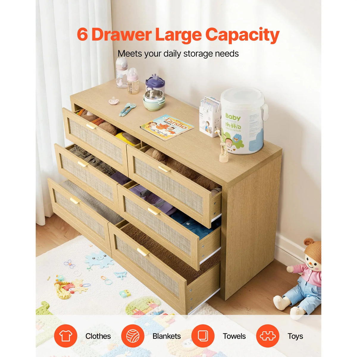 Moonlitveil six-drawer rattan dresser storage graphic
