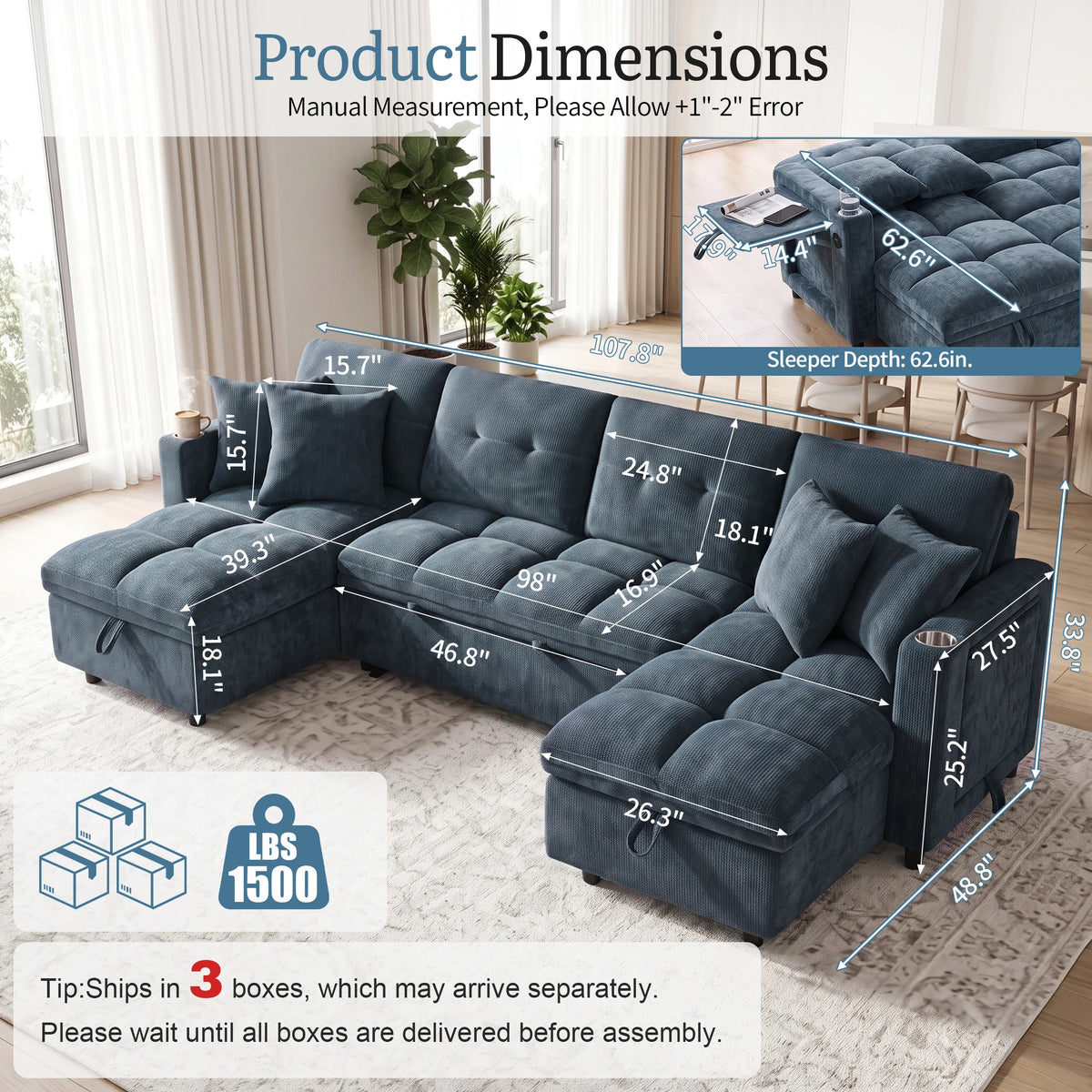 Aldermore U-Shaped Storage Sleeper Sectional