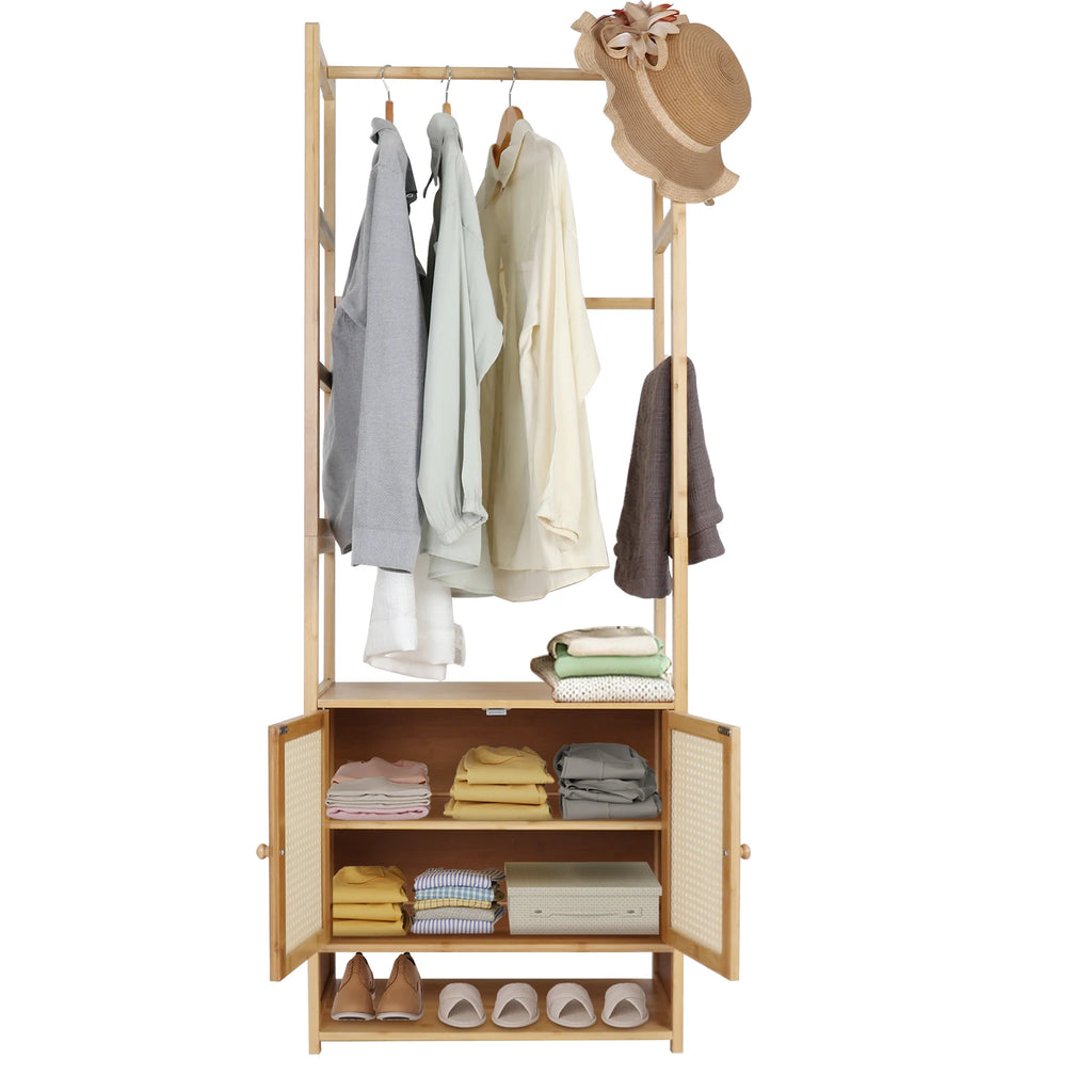 Bramwell Bamboo Garment Rack with Cabinet