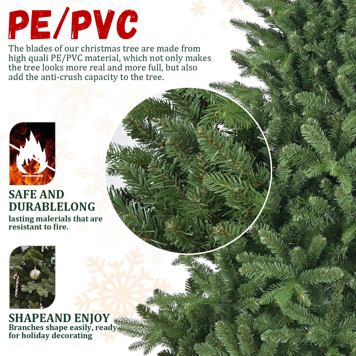 Close-up of Greenhaven mixed PE and PVC branch textures