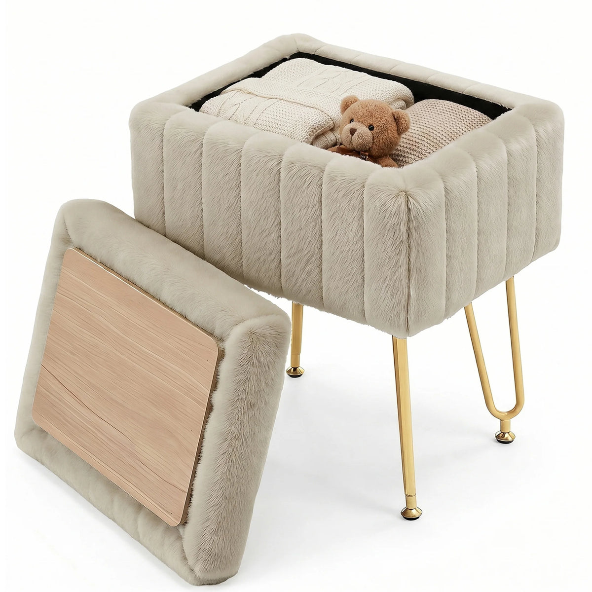 Ariaarc Faux-Fur Storage Ottoman