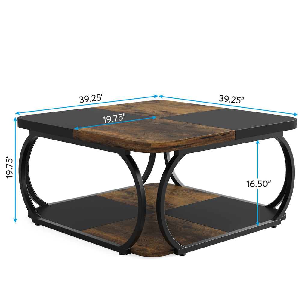 Coffee table with dimensions labeled on a white background