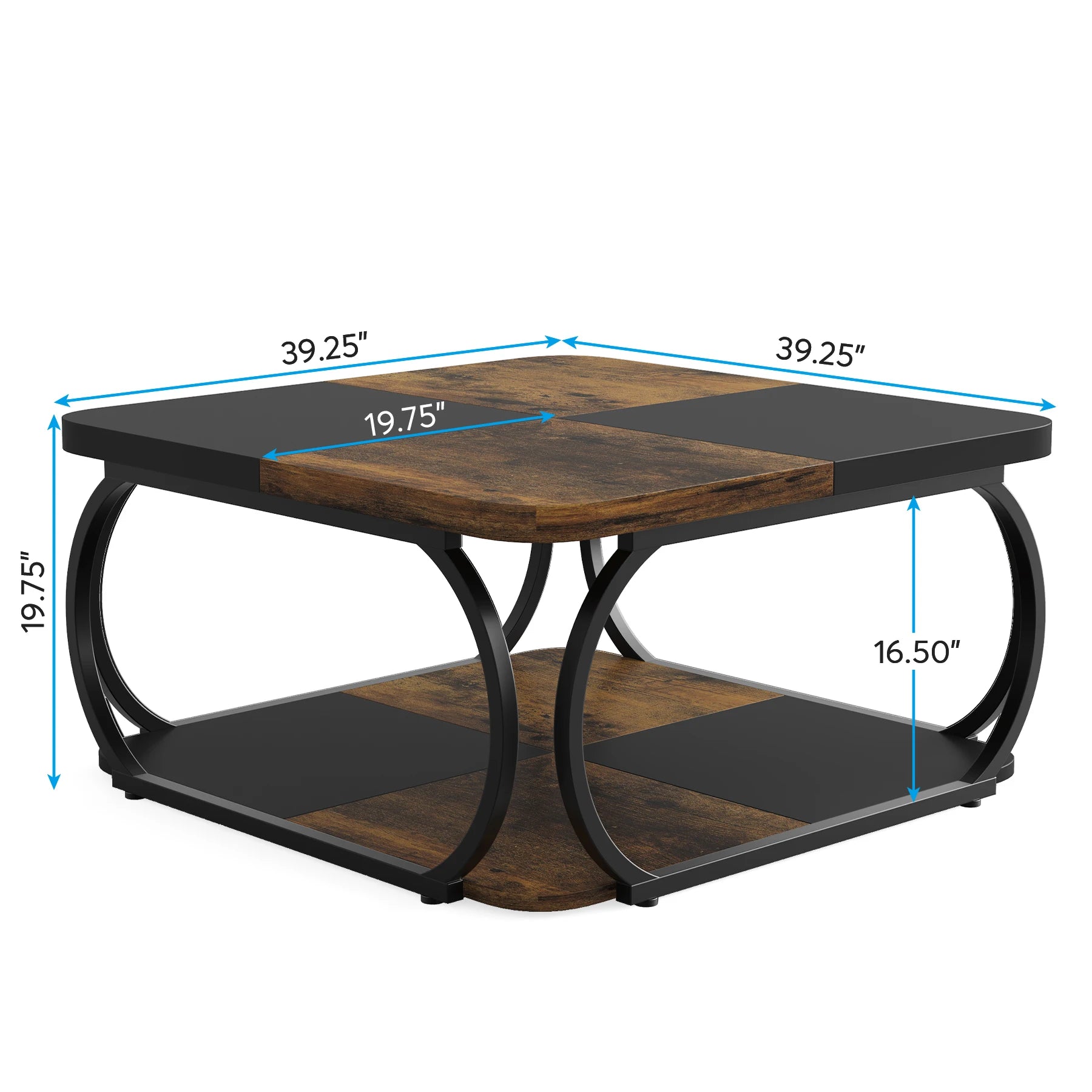 Coffee table with dimensions labeled on a white background