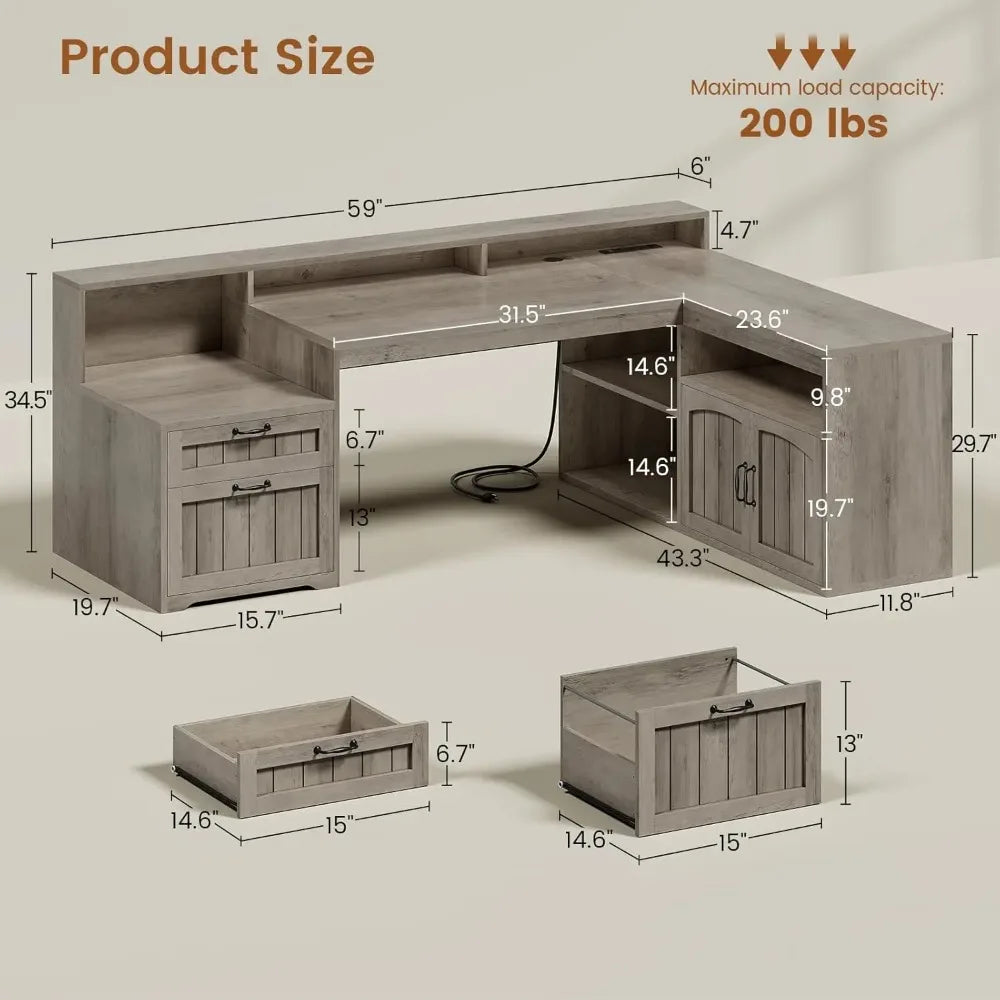 Lennor L-shaped desk dimension diagram showing a total load limit of 200 lbs