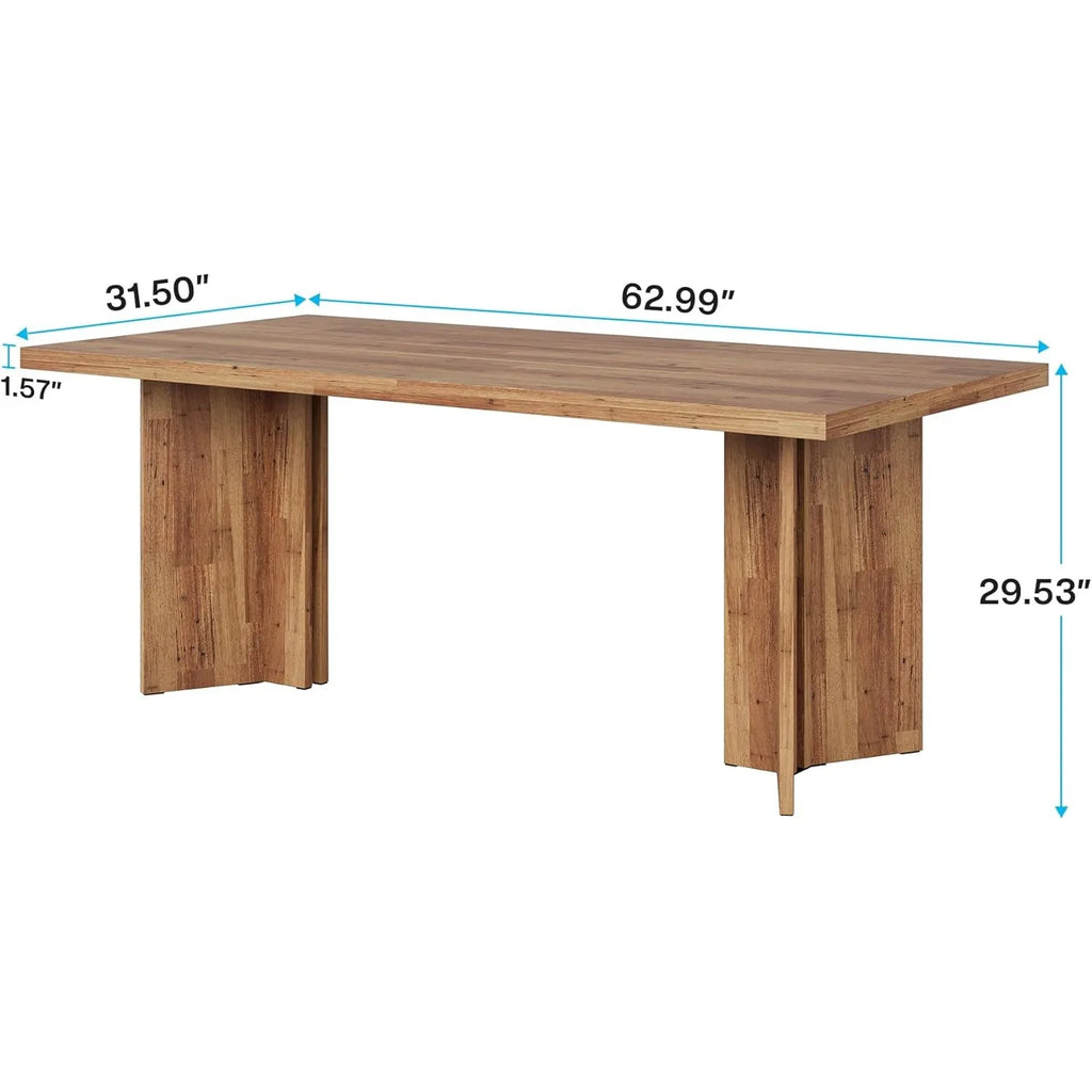 Wooden table with dimensions labeled on a white background