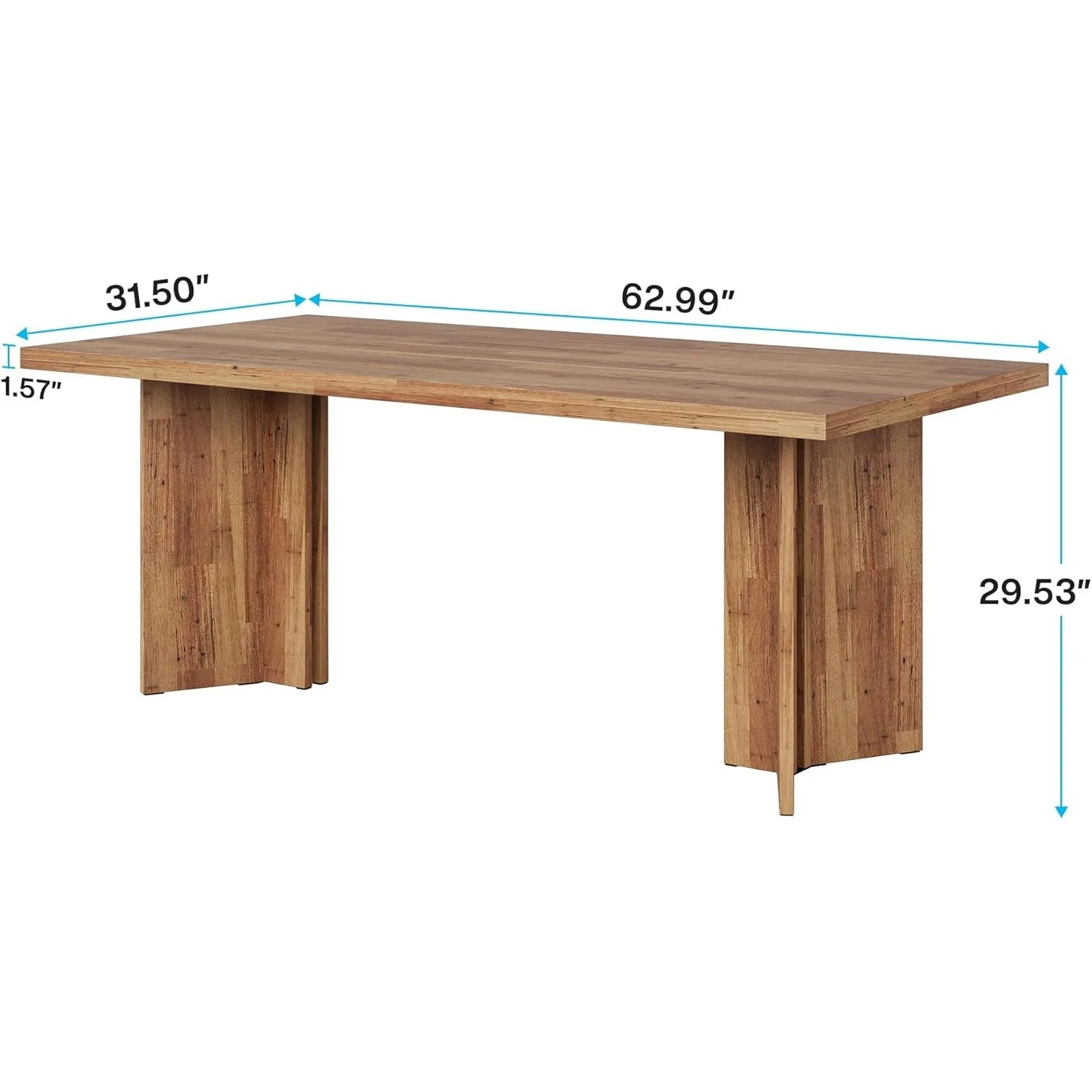 Wooden table with dimensions labeled on a white background