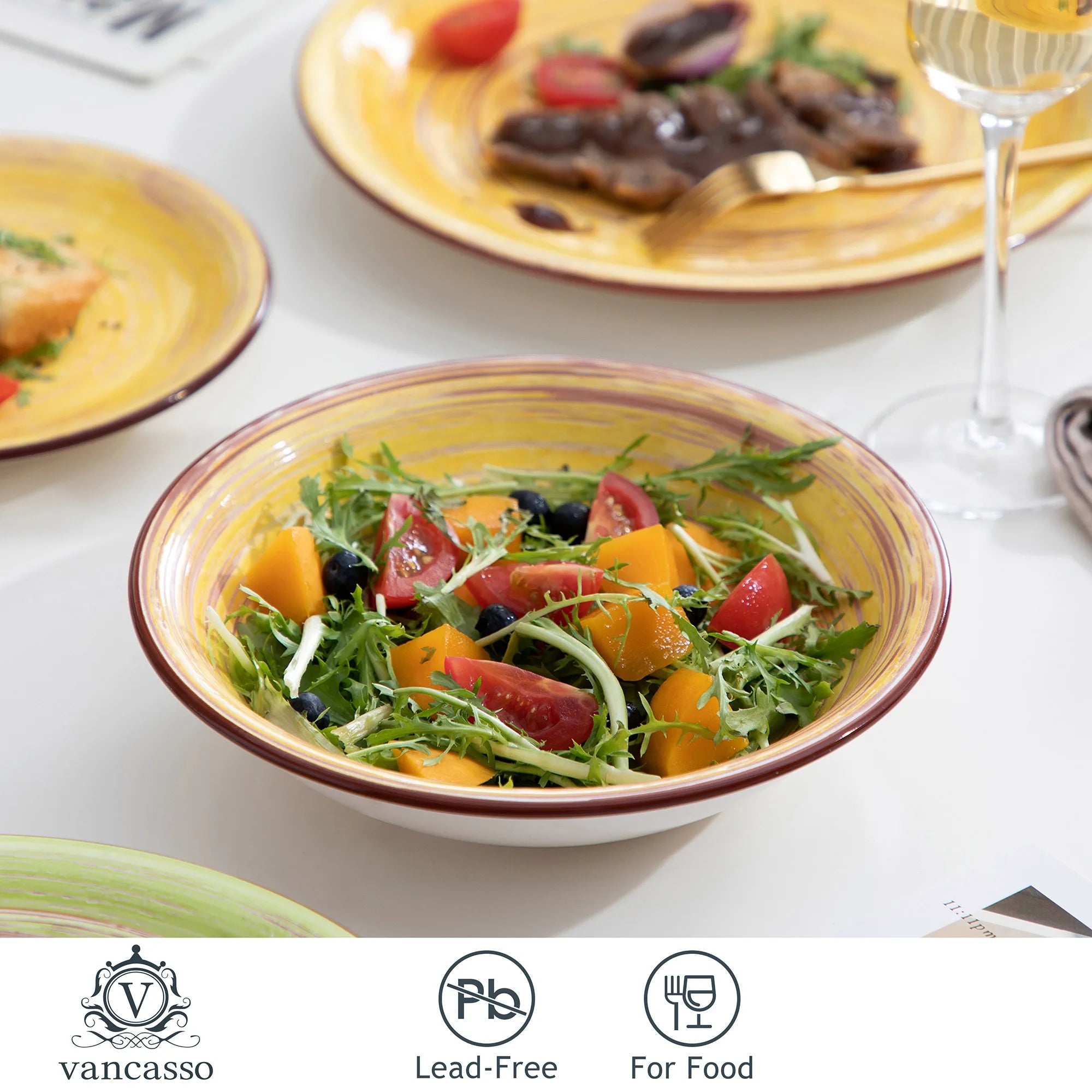 VANCASSO Albero Multicolor Stoneware Dinnerware Set – 18/36 Pieces, Gloss Finish