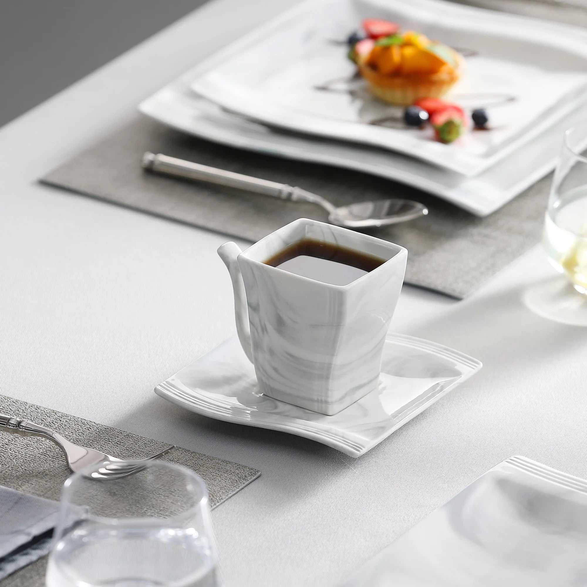 MALACASA Flora Gray & White Marble Porcelain Dinnerware Set – 30/60 Pieces