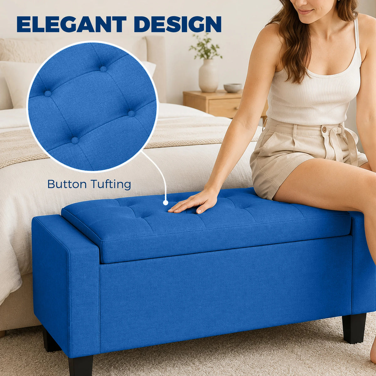Trellen Tufted Storage Bench – Blue