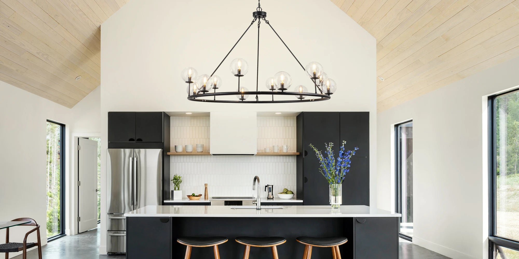 Stonegate Rustic Black High-Ceiling Chandelier