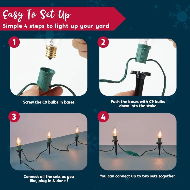 Glowtrail instructions for attaching the bulbs and securing the ground stakes.