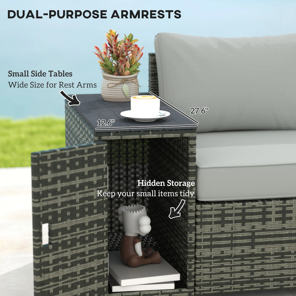 Sundew Storage-Arm Wicker Patio Sofa - Gray