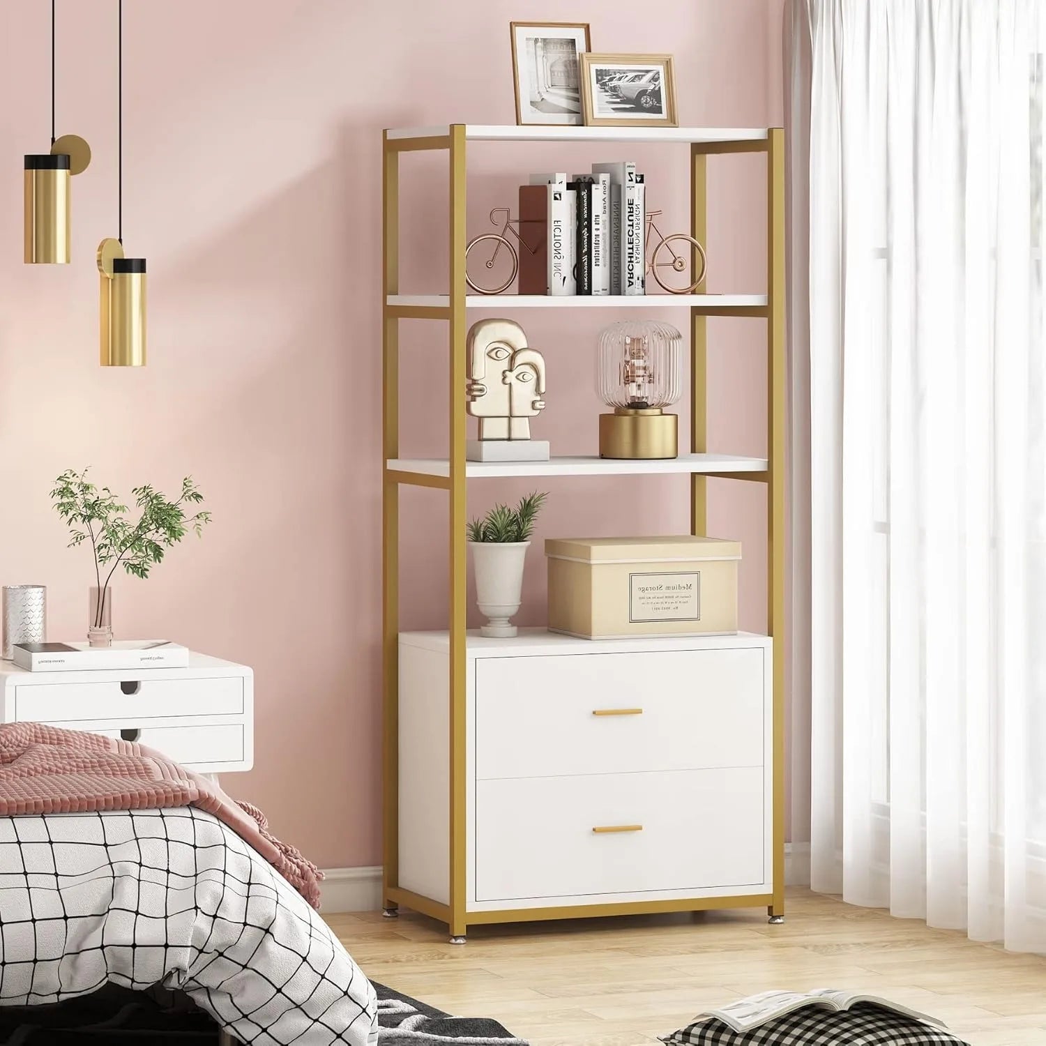Lana Gold & White Etagere Bookcase