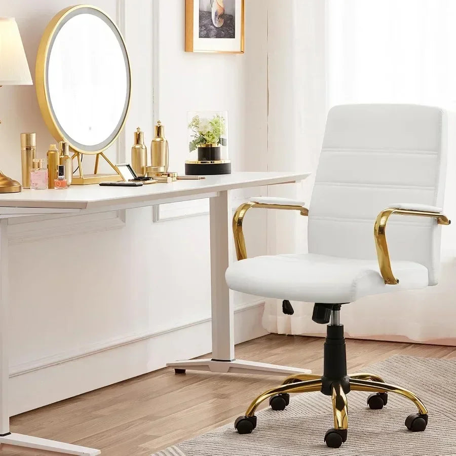 White and gold-tone chair staged at a dressing table