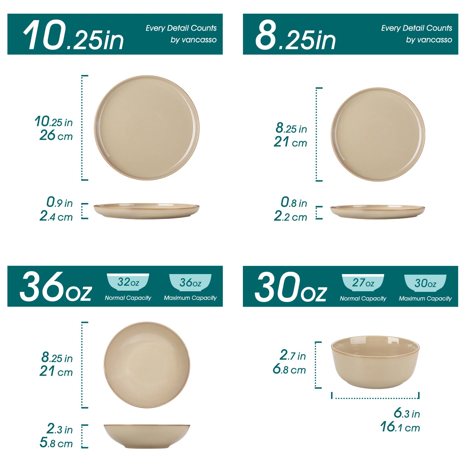 Vancasso PLAYA Series Reactive Glaze Stoneware Dinnerware Set – Light Brown, 12–36 Pieces